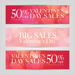 Valentine's Day sale. Banners with hearts valentine background