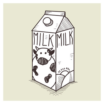 vector hand drawing sketch milk box illustration
