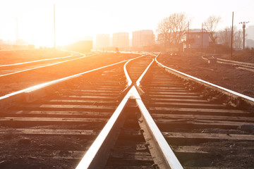 Railroad tracks at sunset