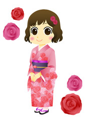 着物　薔薇　女性
