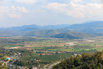 Fototapeta na wymiar Village, mountain, river and farm in Mae Ai, Chiang Mai, Thailand