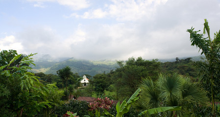 Fototapeta na wymiar A small Christian chapel in a remote tropical cloud forest of Costa Rica