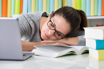 Woman Sleeping In Library