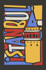 vector istanbul linoleum style colorful city illustration