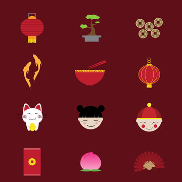 chinese new year flat icons