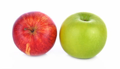 red and green apple on white background