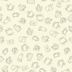 Seamless pattern of hand-drawn coffee icons
