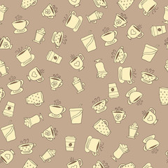 Seamless pattern of hand-drawn coffee icons