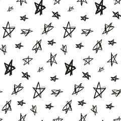 Stars ink imitation hand drawn, white background, seamless pattern