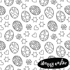 Happy easter. Easter eggs. Stars, hearts and flowers, daisies. Vector seamless pattern (background).