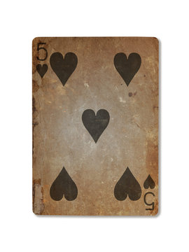 Very old playing card, five of hearts