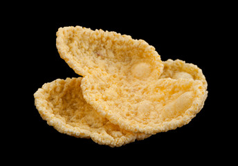 Corn flakes snack on black background