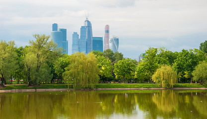 View of the lake and the city park in Moscow