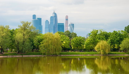 Fototapeta premium View of the lake and the city park in Moscow