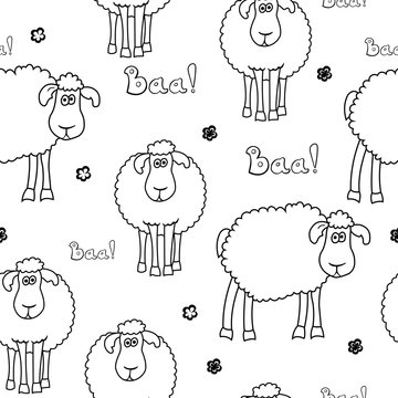Seamless pattern with fun cartoon sheep