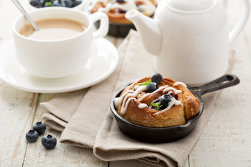 Cinnamon bun for one in a tiny skillet