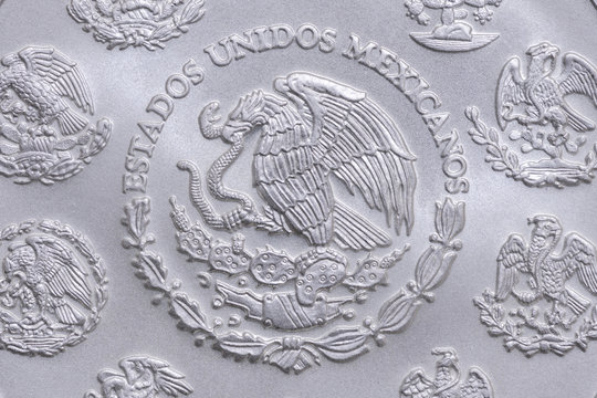 Coat of arms of Mexico on silver coin
