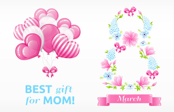 VECTOR eps 10. Beautiful Wreath in kind of number 8 with magnolias and anemones. For Mother's day design