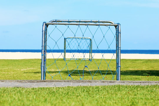 Football playground on the banks of the sea