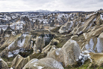 Fototapeta na wymiar Sandstone formations in Cappadocia, Turkey.