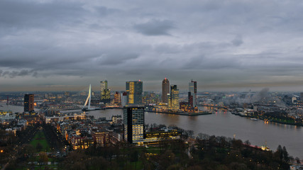 Rotterdam at twilight as seen from the Euromast tower, The Netherlands