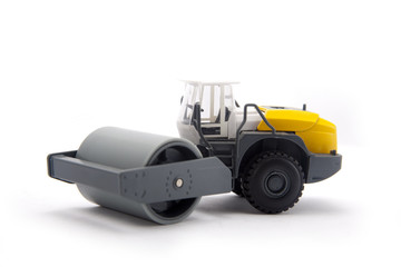 Roller engineering vehicle compact soil construction machinery toy isolated on white