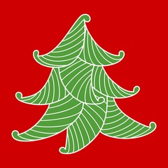 Drawing of christmas tree on red background