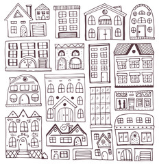 Fototapeta premium Sketch set of houses in doodle style