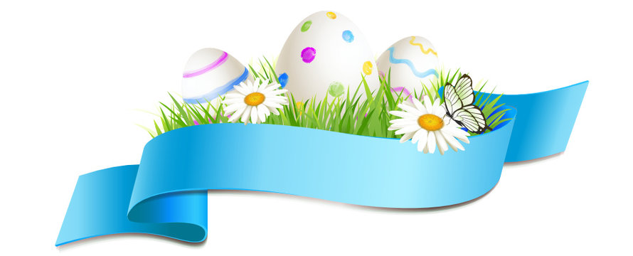 Osternest mit blauer Banderole 