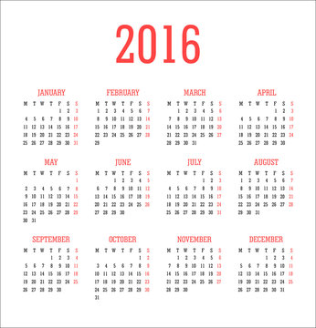 Calendar 2016 - vector Illustration