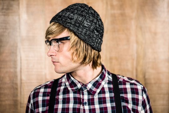 Side view of serious blond hipster 