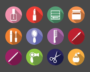 яркий цветной набор плоских иконок о красоте и косметике