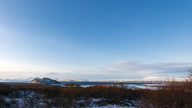 Iceland Pingvallavatn, lake in winter