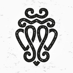 Luckenbooth brooch vector design element. Vintage Scottish two heart shape symbol logo concept. Valentine day or wedding illustration on grunge background.