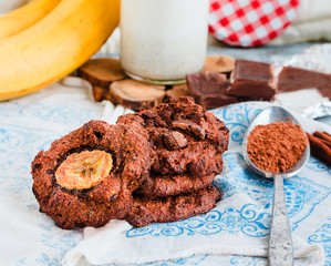 homemade oatmeal cookies with chocolate and banana with almond m