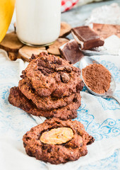 homemade oatmeal cookies with chocolate and banana with almond m
