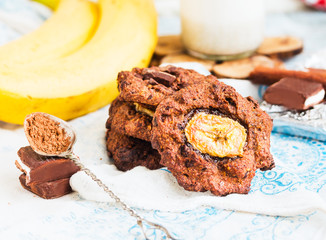 homemade oatmeal cookies with chocolate and banana with almond m