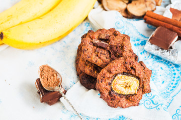 homemade oatmeal cookies with chocolate and banana with almond m