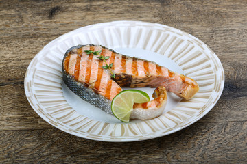 Grilled salmon steak