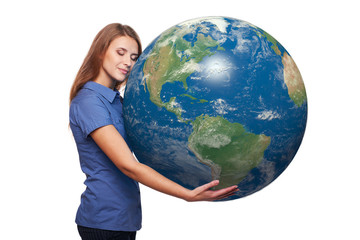 Woman holding earth globe