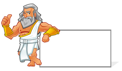 Illustration of a roman cartoon character with banner on the right side. You can adding logo or text on the banner.