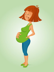Pregnant woman getting a contraction, vector illustration