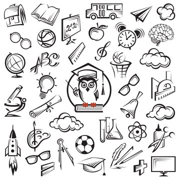 collection of monochrome education icons