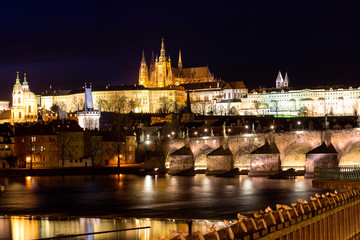Fototapeta na wymiar Charles bridge, Moldau river, Lesser town, Prague castle, Prague (UNESCO), Czech republic