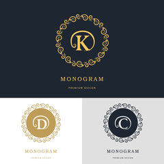 Monogram design elements, graceful template. Calligraphic elegant line art logo design. Letter emblem sign D, C, K for Royalty, business card, Boutique, Hotel, Heraldic, Jewelry. Vector illustration