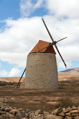  Round stone windmill in Lajares. Fuerteventura, Canary Islands, Spain