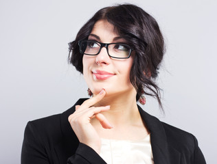 Close up face portrait of young business woman.Smiling business woman portrait isolated
