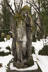 The Angel from the snowy old Prague Cemetery, Czech Republic