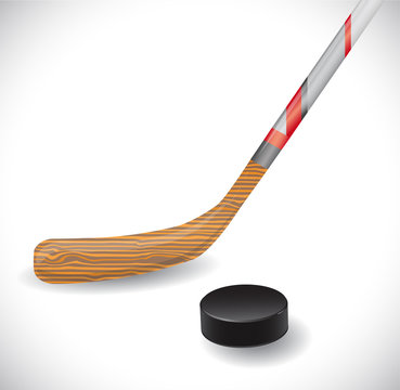 Hockey stick and hockey puck. Illustration 10 version.