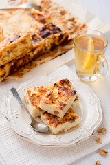 Appetizing cottage cheese casserole with raisins